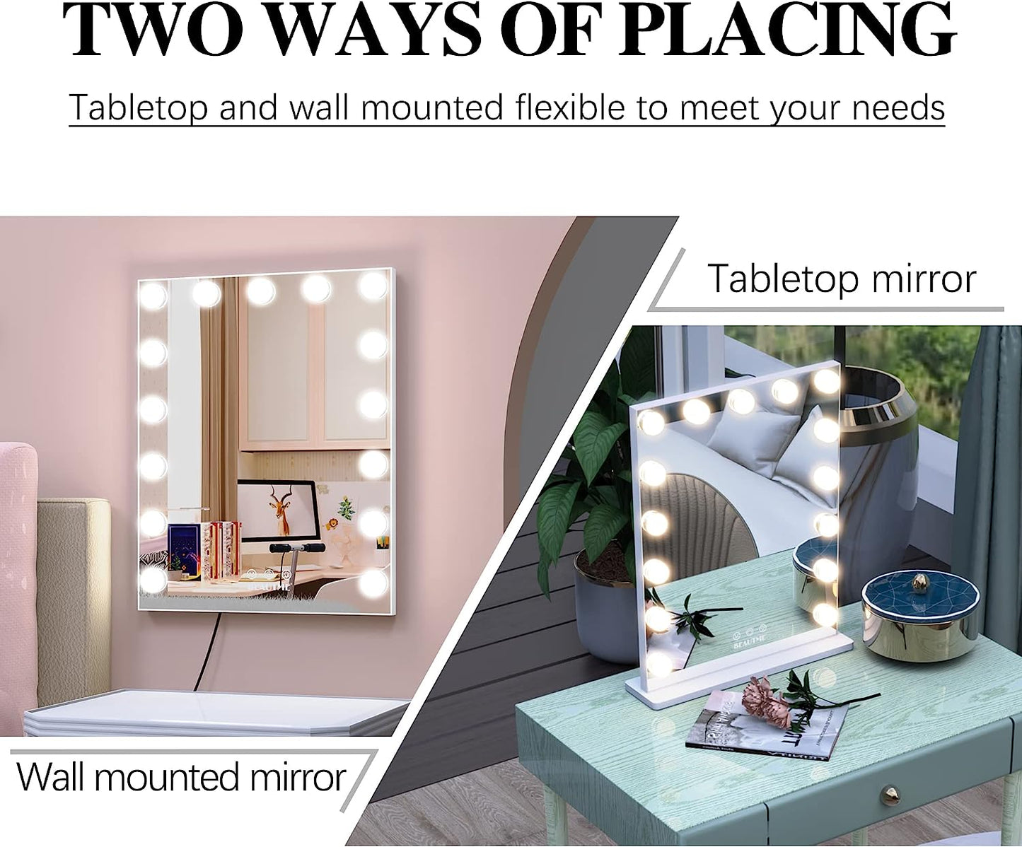 LED Lighted Vanity Mirror with Touch Control - Versatile Makeup Mirror for Dressing Table or Wall Mount