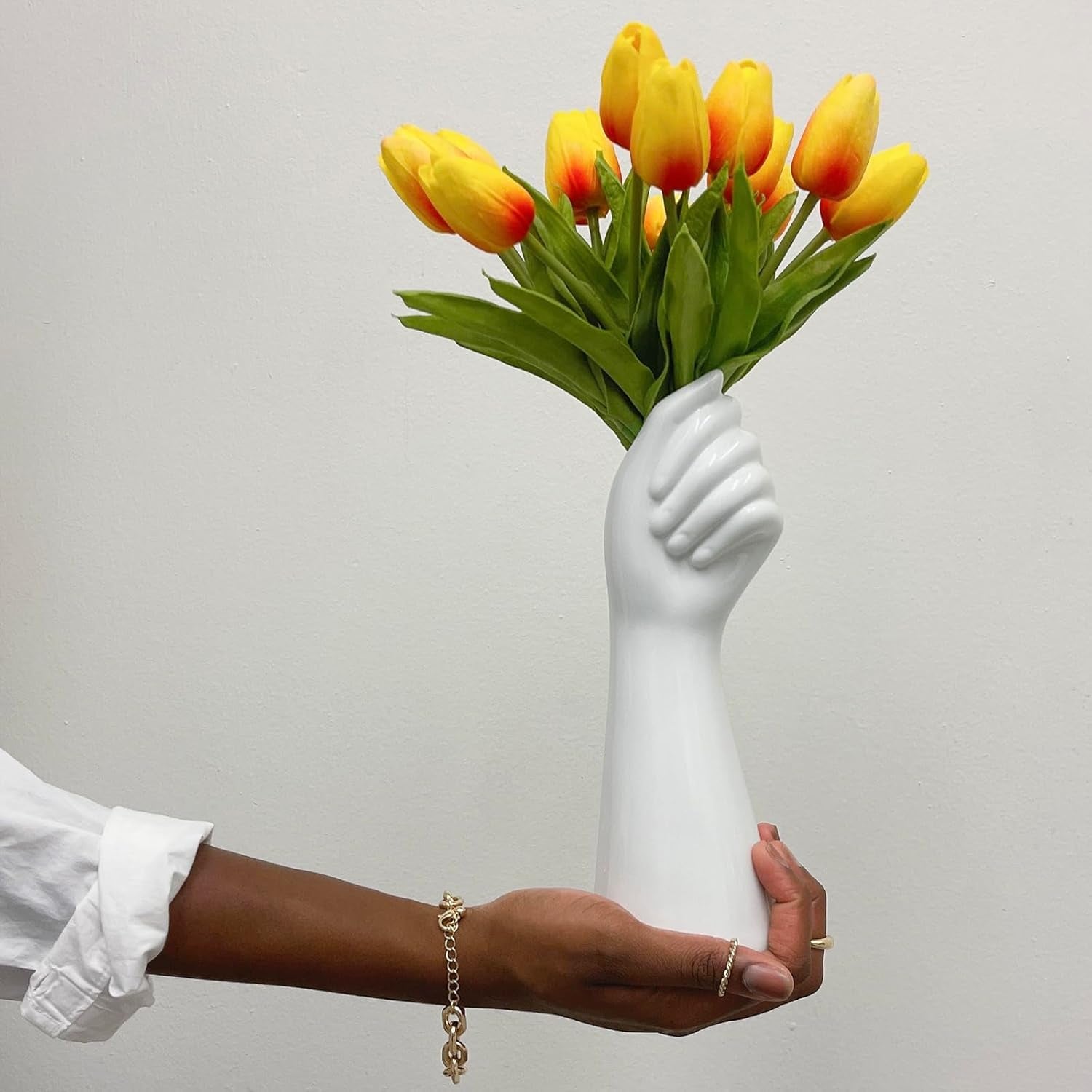 White Ceramic Flower Vases - Modern Home Decor for Living Room, Bathroom, and Centerpieces - Unique Handcrafted Small Vases for Roses and Tulips