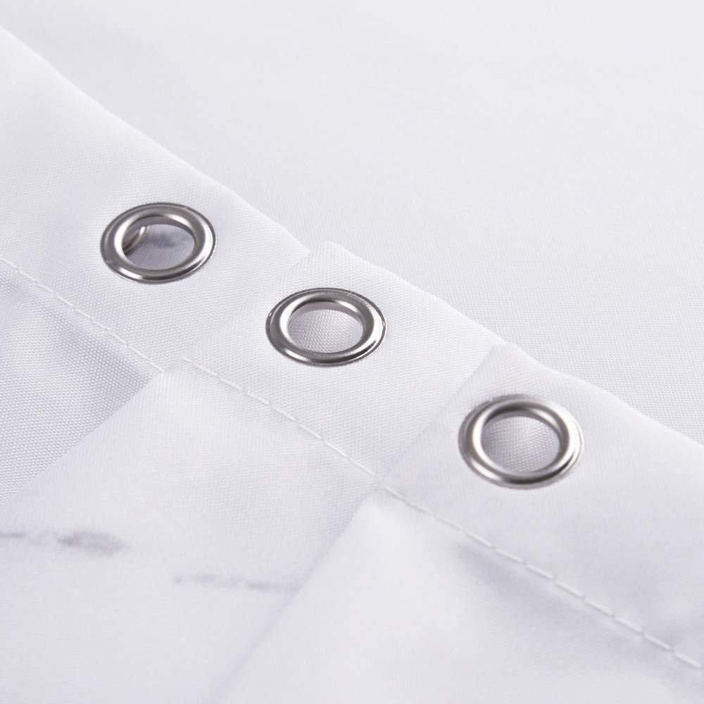 Grey and White Marble Shower Curtain with Hooks, Unique 3D Print Design, Waterproof Fabric, Reinforced Metal Grommets, Standard Size 72x72 Inches