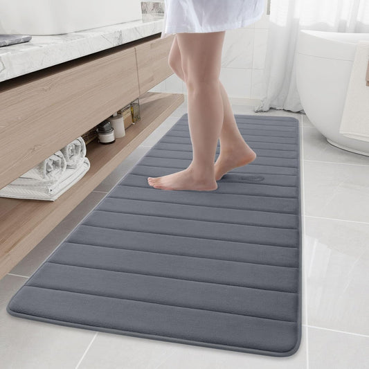 Ultra Soft Memory Foam Bath Mat Runner, 70" x 24", Non-Slip, Water Absorbent, Machine Washable, Dark Grey