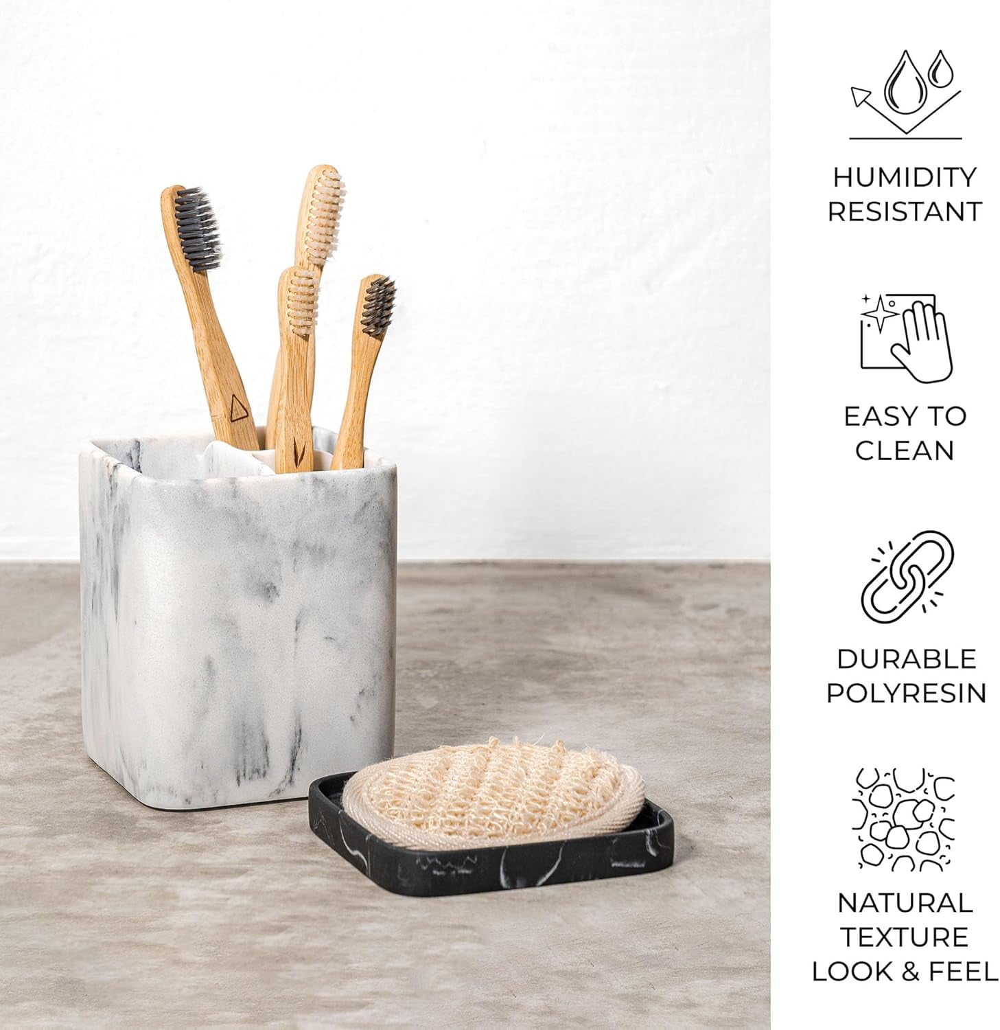 Marble-Effect Electric Toothbrush and Makeup Brush Holder with Detachable Tray - Bathroom Organizer for Countertop Use