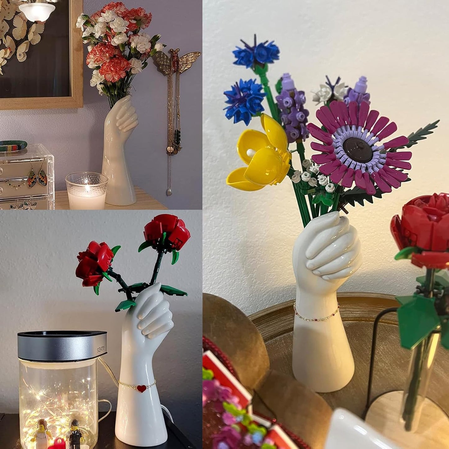 White Ceramic Flower Vases - Modern Home Decor for Living Room, Bathroom, and Centerpieces - Unique Handcrafted Small Vases for Roses and Tulips