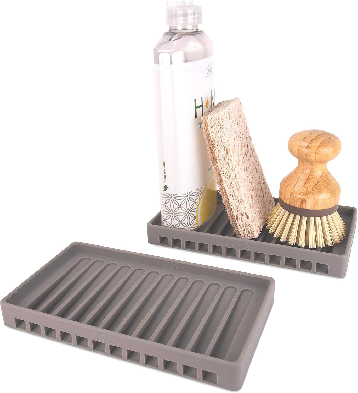 Set of 2 Self-Draining Silicone Soap Trays for Kitchen and Bathroom Sink Organization