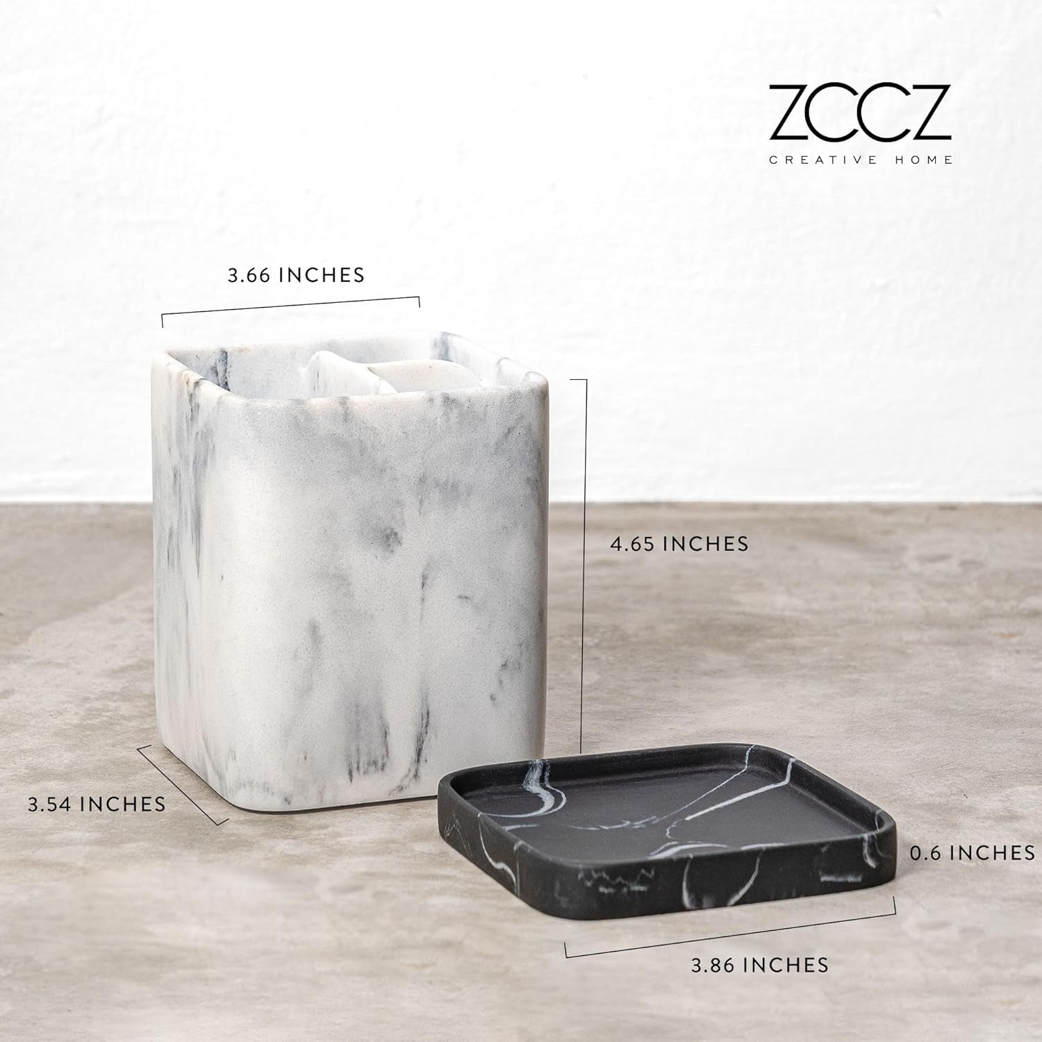 Marble-Effect Electric Toothbrush and Makeup Brush Holder with Detachable Tray - Bathroom Organizer for Countertop Use