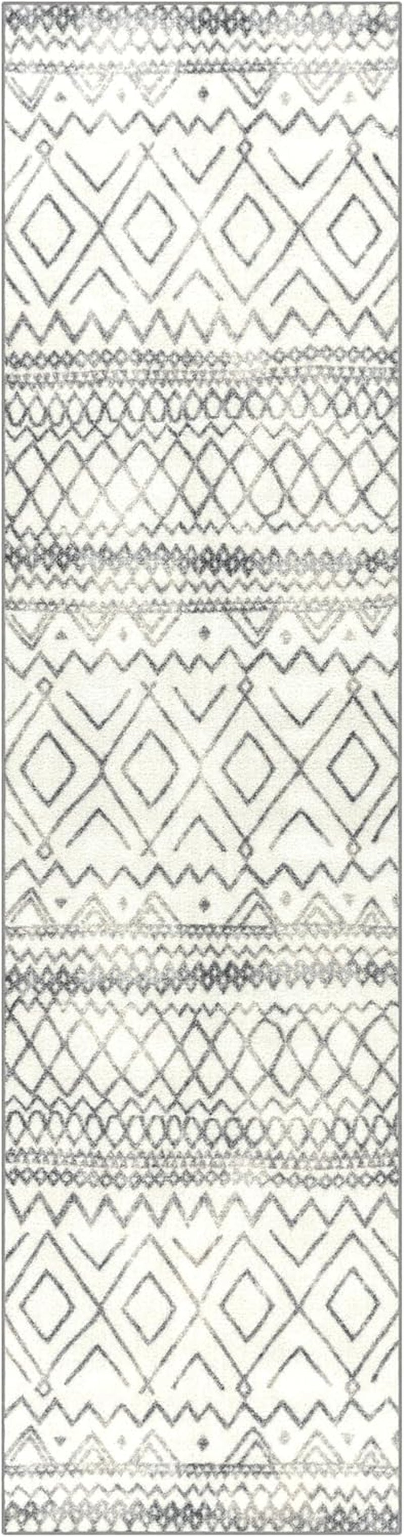 Abstract Diamond Modern Distressed Non-Slip Runner Rug for Hallway and Entryway, Made in USA, 2'6" x 10', Neutral Color