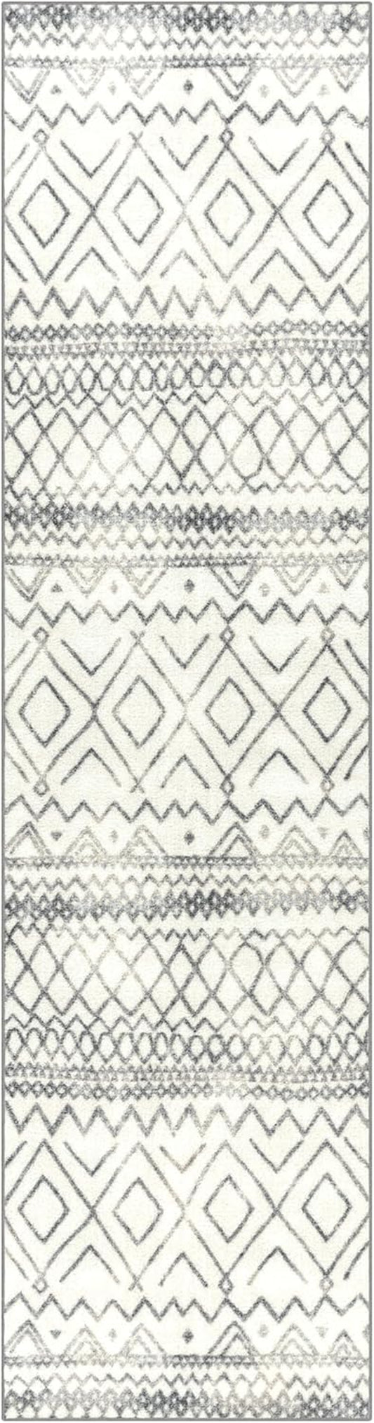 Abstract Diamond Modern Distressed Non-Slip Runner Rug for Hallway and Entryway, Made in USA, 2'6" x 10', Neutral Color