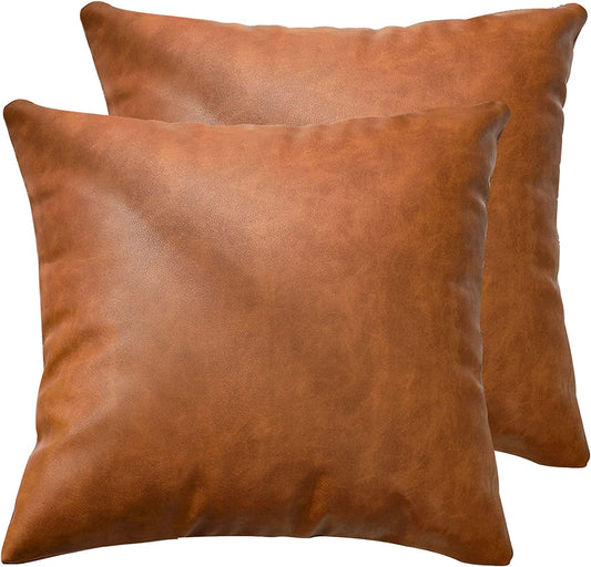 Faux Leather Farmhouse Decorative Throw Pillow Cover, 22x22 Inch, Modern Country Style Accent Pillows for Bedroom and Living Room (Set of 2)