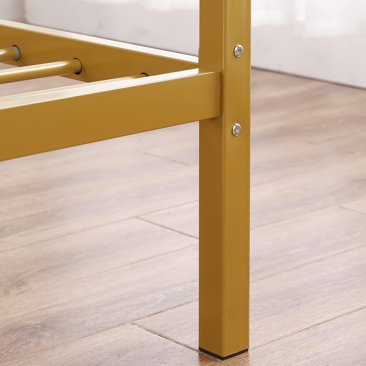 Full Size Gold Canopy Bed Frame with Headboard and 11-Inch Under-Bed Storage