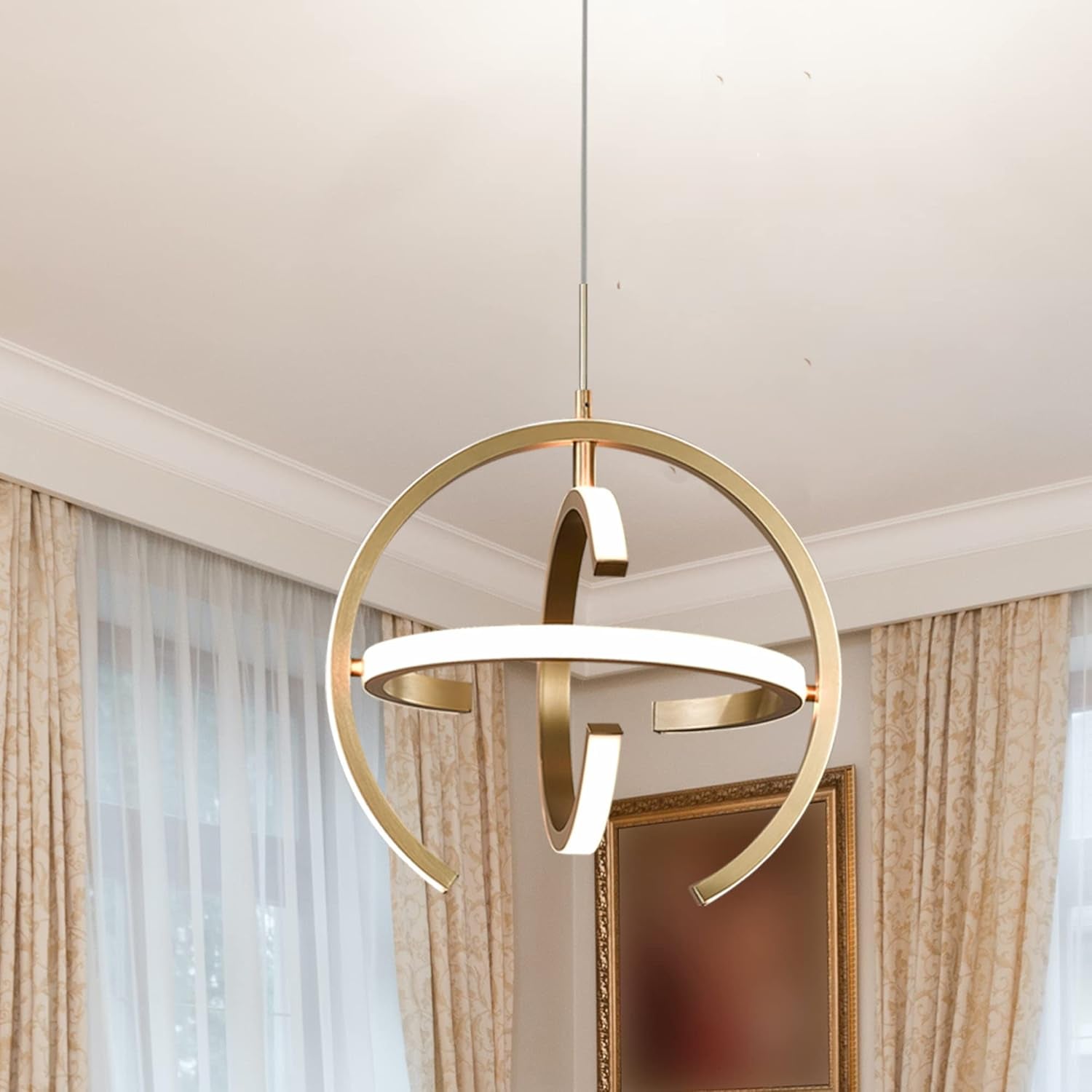 Contemporary LED Chandelier, Gold Globe Pendant Lighting, 4000K Dimmable Indoor Fixture, 19.2W for Dining Room, Kitchen Island, Bedroom, Living Room, and Foyer