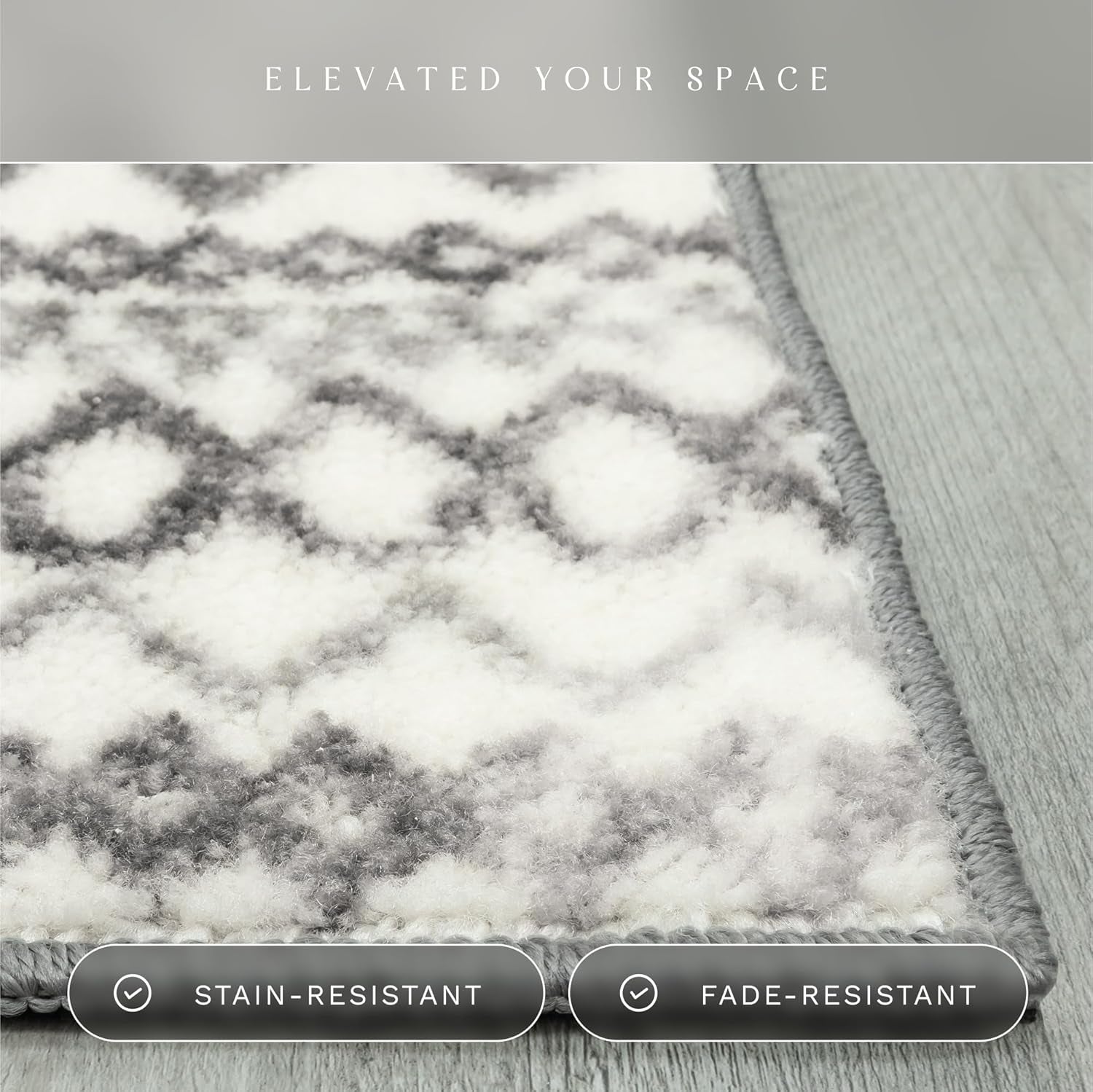 Abstract Diamond Modern Distressed Non-Slip Runner Rug for Hallway and Entryway, Made in USA, 2'6" x 10', Neutral Color