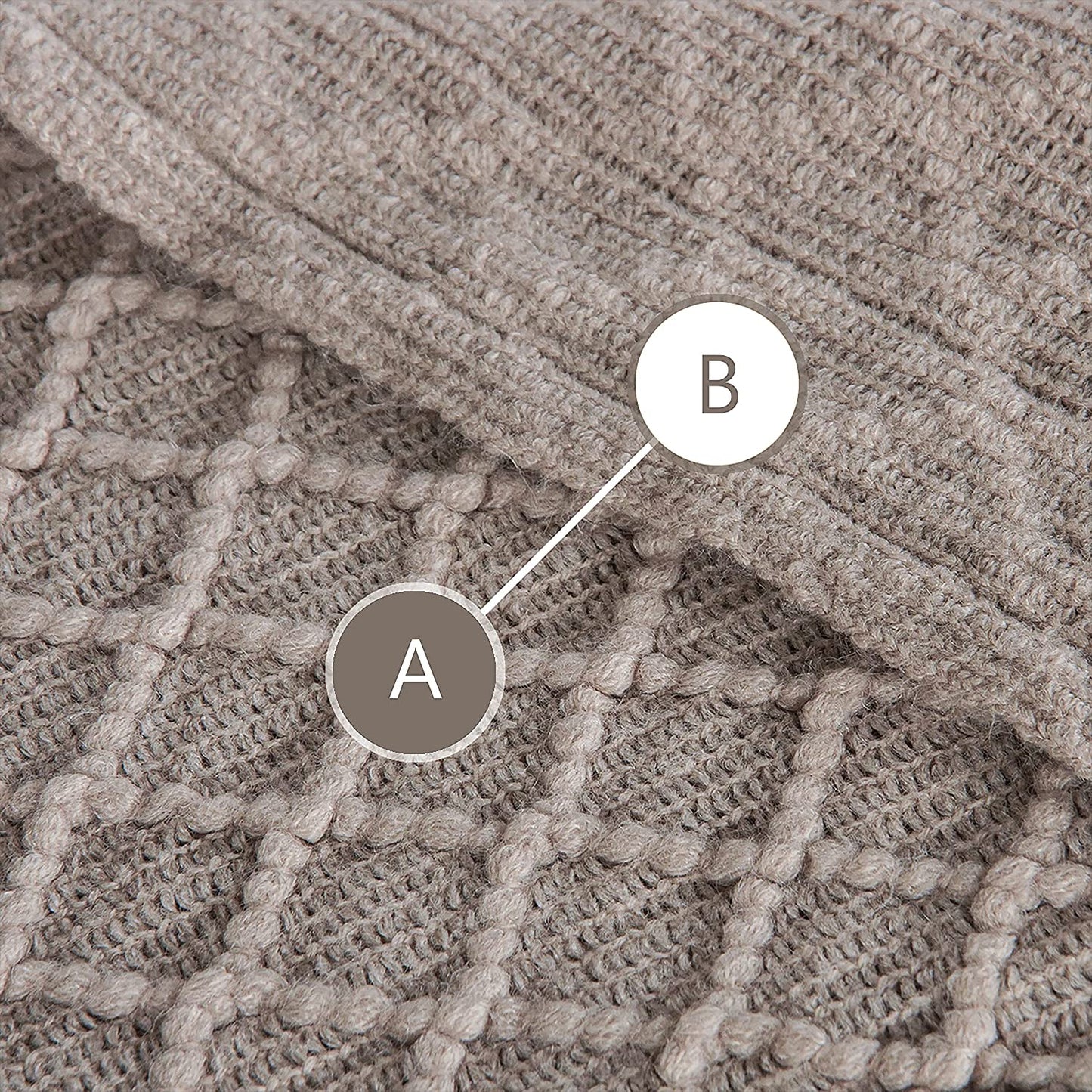 Lightweight Acrylic Knitted Throw Blanket - Soft and Cozy Decorative Woven Blanket with Tassels for Travel, Couch, Bed, and Sofa, 51x67 Inches, Taupe Checkered