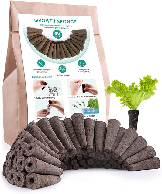 80-Pack Grow Sponges - Seed Starter Pods for Root Growth, Compatible with Aerogarden and Hydroponic Indoor Gardening Systems