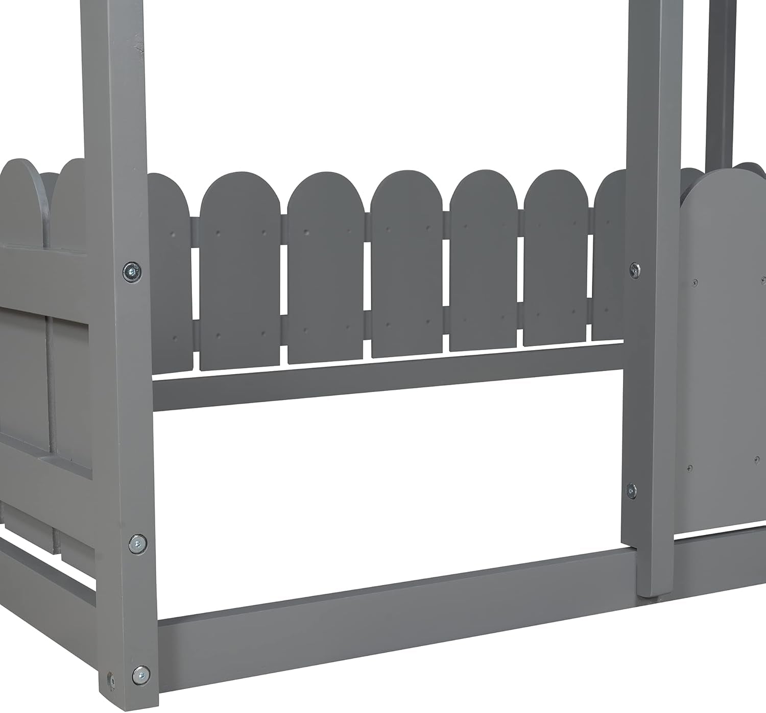 Full-Size House Bed for Children with Roof and Fence, Wooden Bed Frame for Kids, Teens, and Nursery, Easy Assembly Cabin Floor Bed
