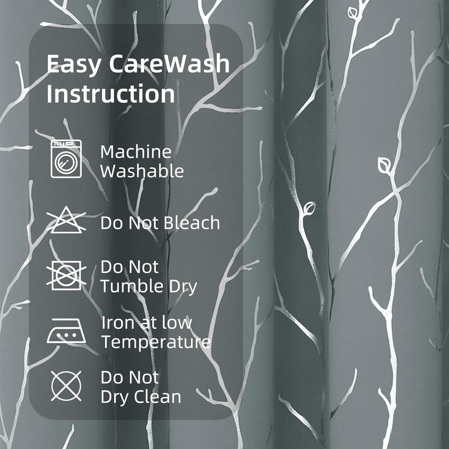 Elegant Light Grey Blackout Curtains with Silver Tree Branch Print, 63-Inch Length, Set of 2 Panels, 38W x 63L