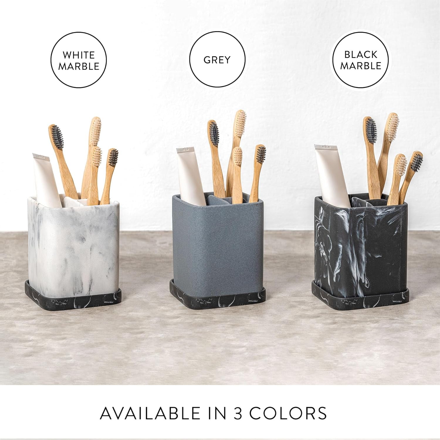 Marble-Effect Electric Toothbrush and Makeup Brush Holder with Detachable Tray - Bathroom Organizer for Countertop Use