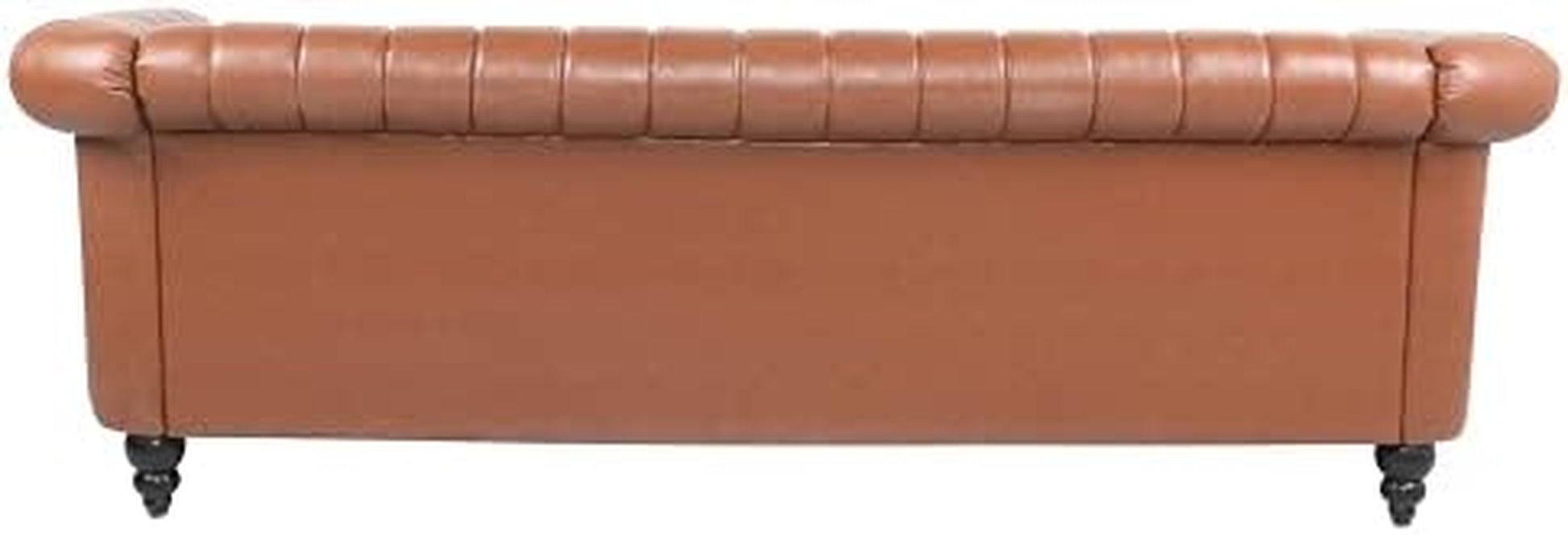 Chesterfield 3-Seater Sofa in PU Leather with Rolled Arms and Studded Accents, Featuring Rotating Solid Wood Legs for Living Room (Bronze)