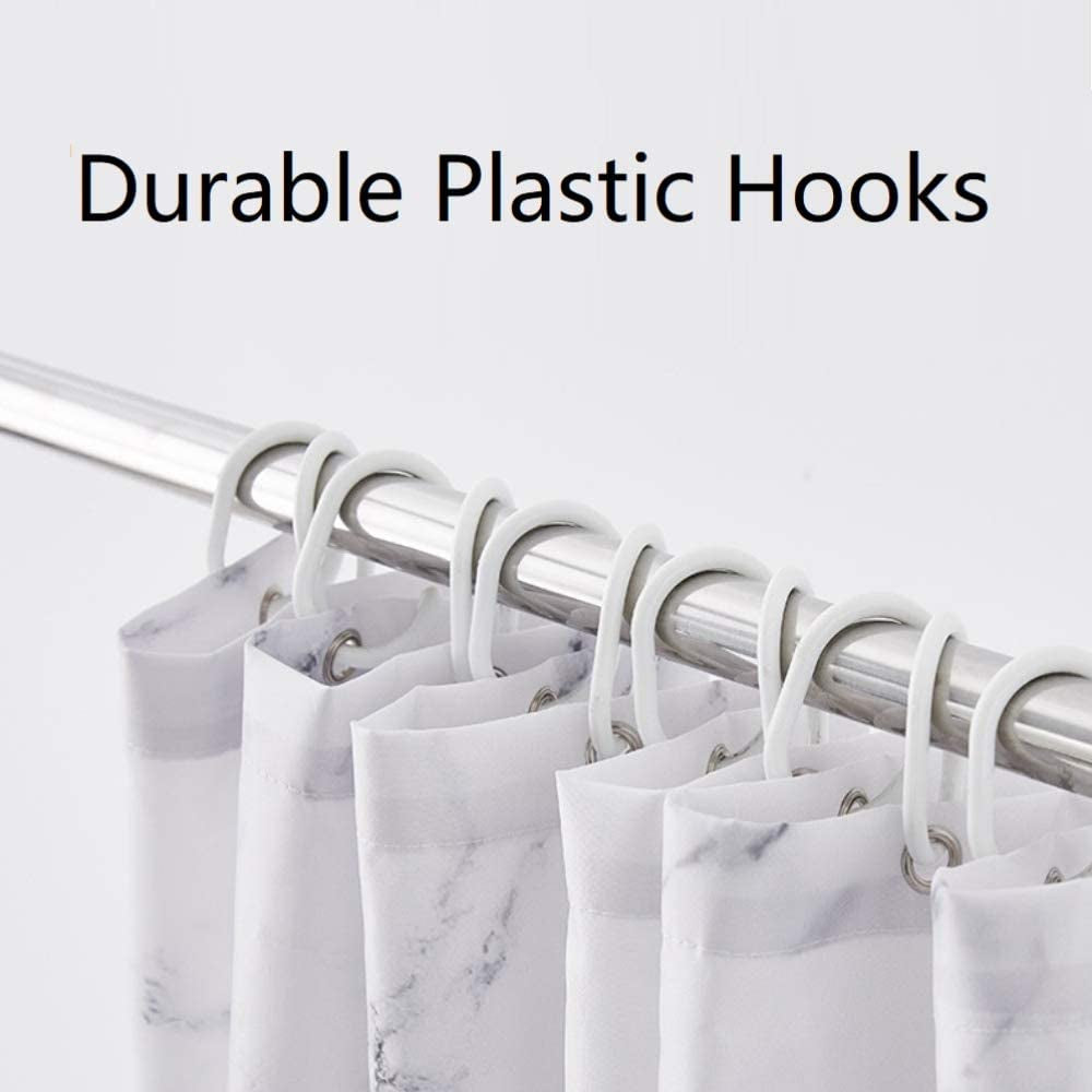 Grey and White Marble Shower Curtain with Hooks, Unique 3D Print Design, Waterproof Fabric, Reinforced Metal Grommets, Standard Size 72x72 Inches