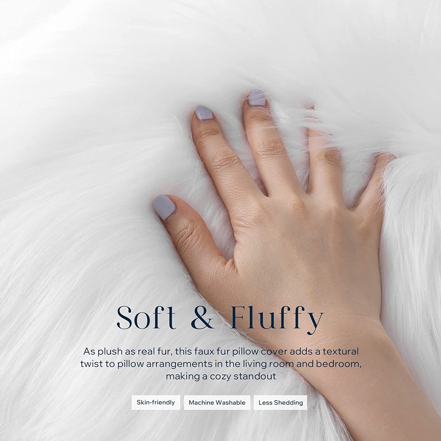 Mongolian Luxury Faux Fur Decorative Pillow Cover, Fluffy True White Cushion Case for Bedroom and Couch, 18 x 18 Inches
