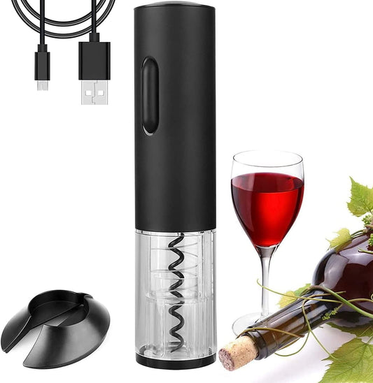 Automatic Electric Wine Opener Set - Rechargeable Stainless Steel Corkscrew with Foil Cutter and USB Charging Cable