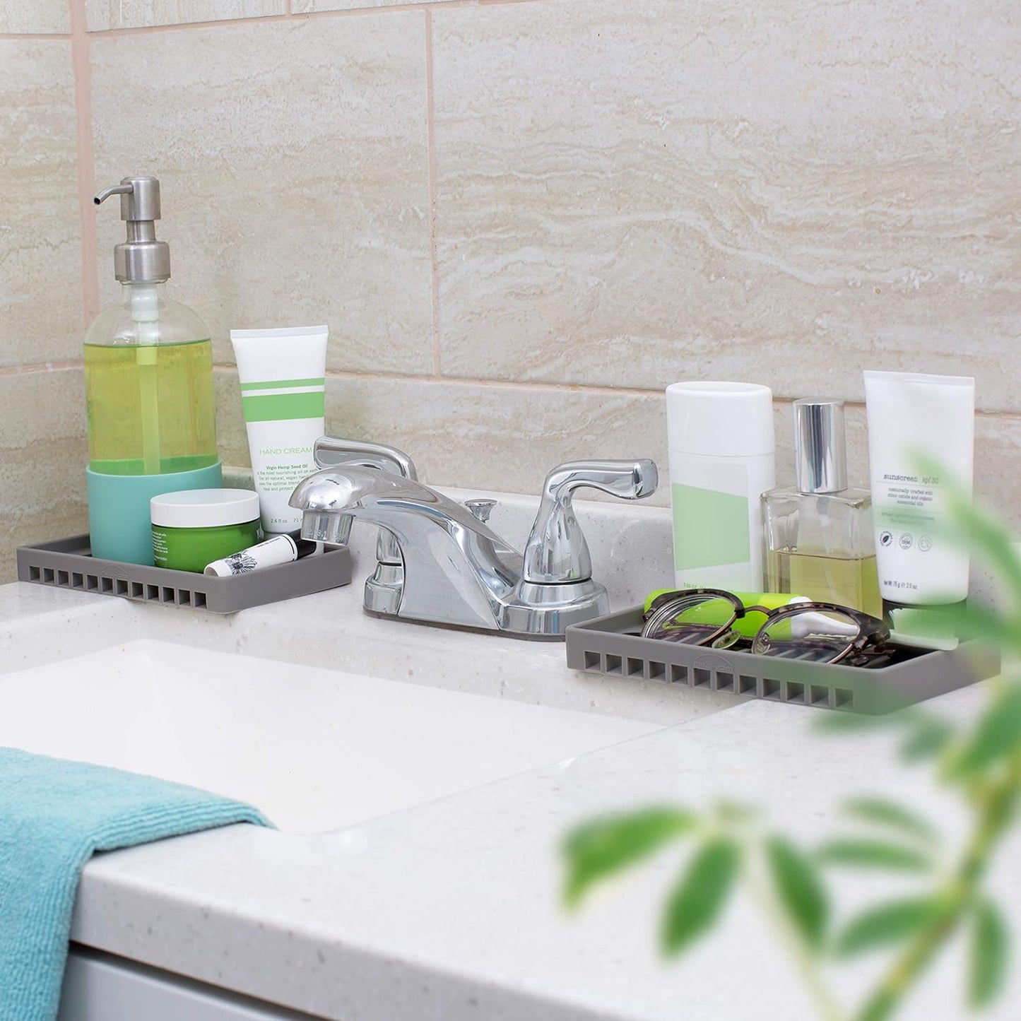 Set of 2 Self-Draining Silicone Soap Trays for Kitchen and Bathroom Sink Organization