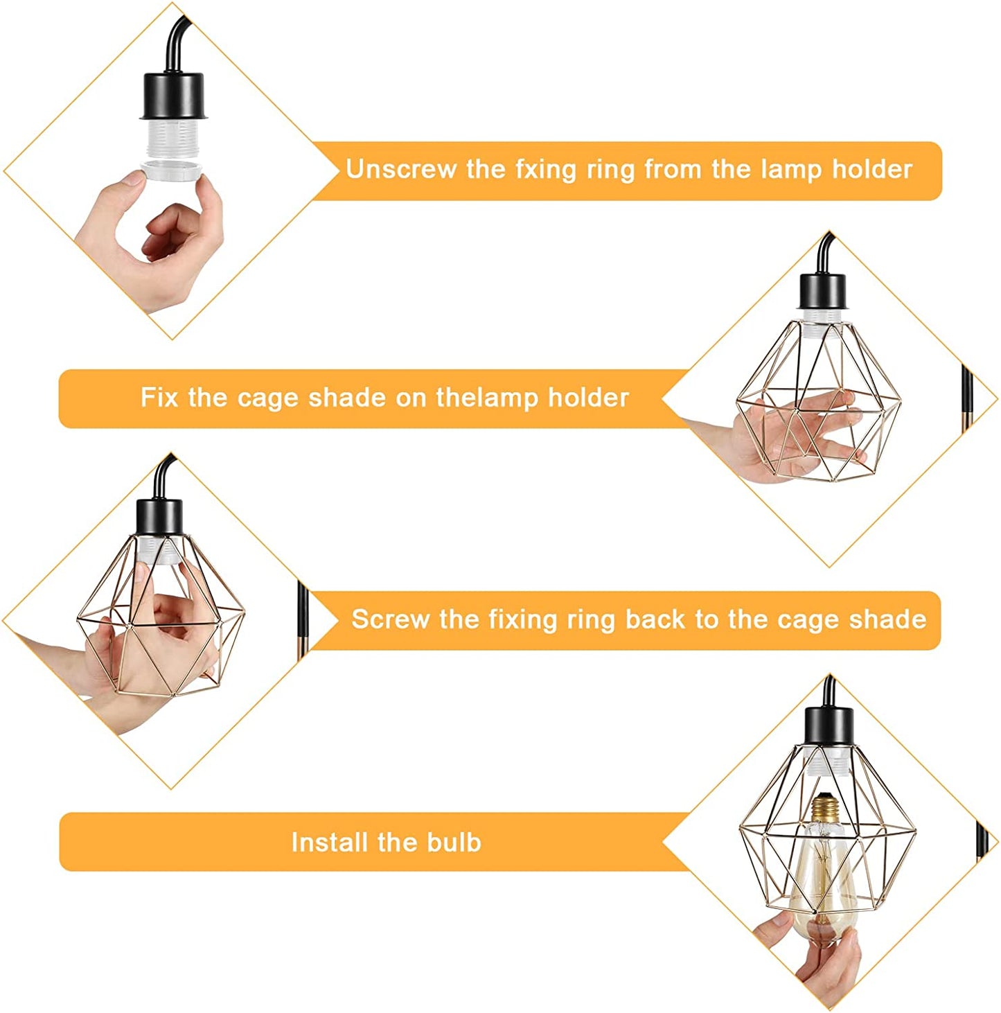 Industrial USB Desk Lamp - Vintage Gold Metal Cage Table Lamp with Dual USB Ports and AC Outlet for Bedroom, Living Room, and Office