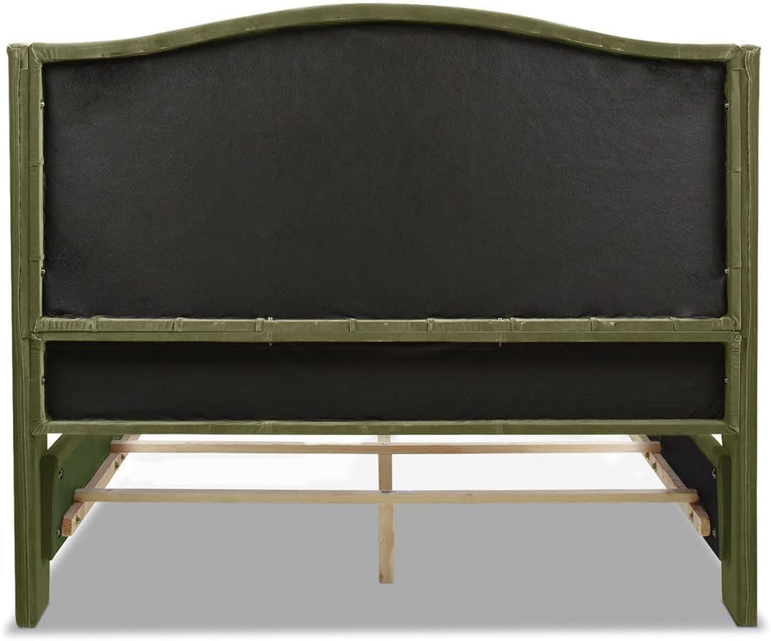 Marcella Queen Upholstered Shelter Headboard Bed Set in Olive Green Performance Velvet