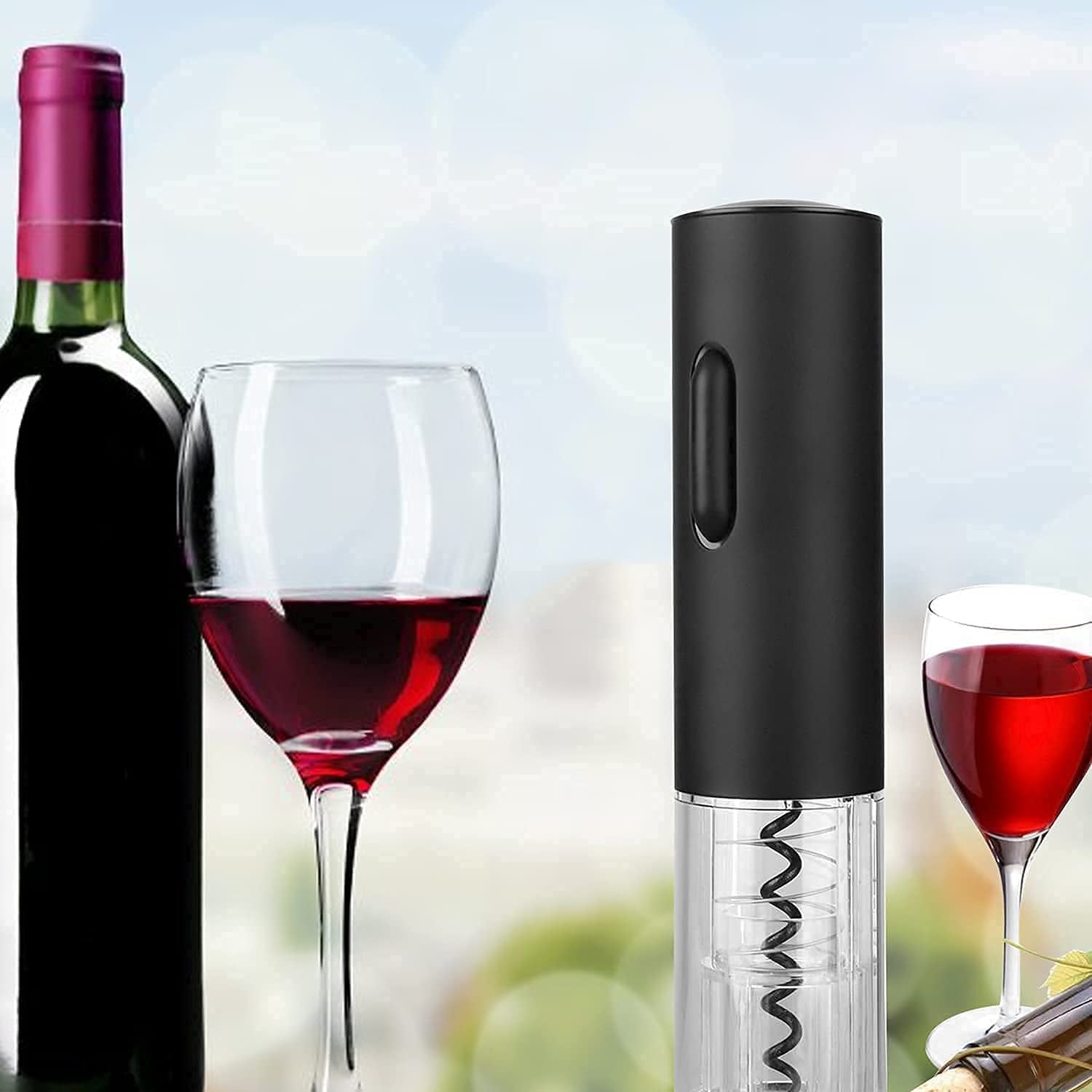 Automatic Electric Wine Opener Set - Rechargeable Stainless Steel Corkscrew with Foil Cutter and USB Charging Cable