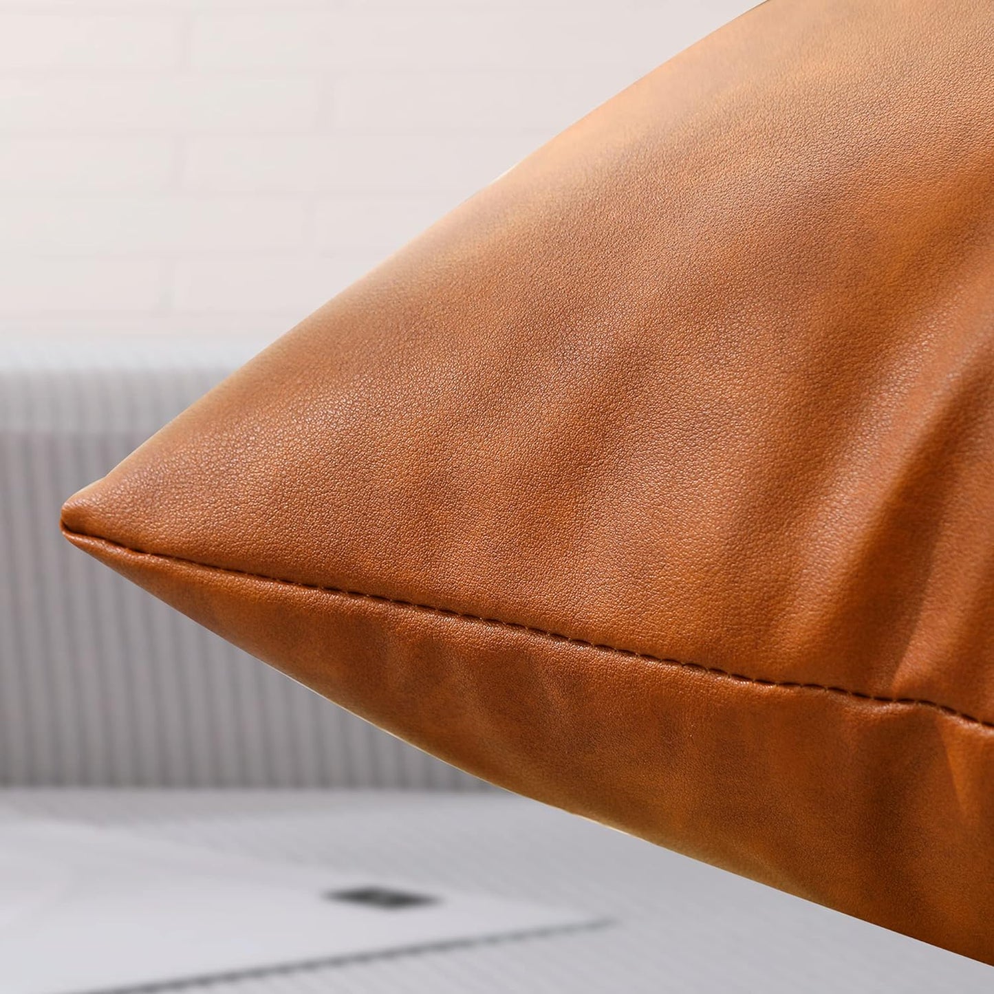 Faux Leather Farmhouse Decorative Throw Pillow Cover, 22x22 Inch, Modern Country Style Accent Pillows for Bedroom and Living Room (Set of 2)