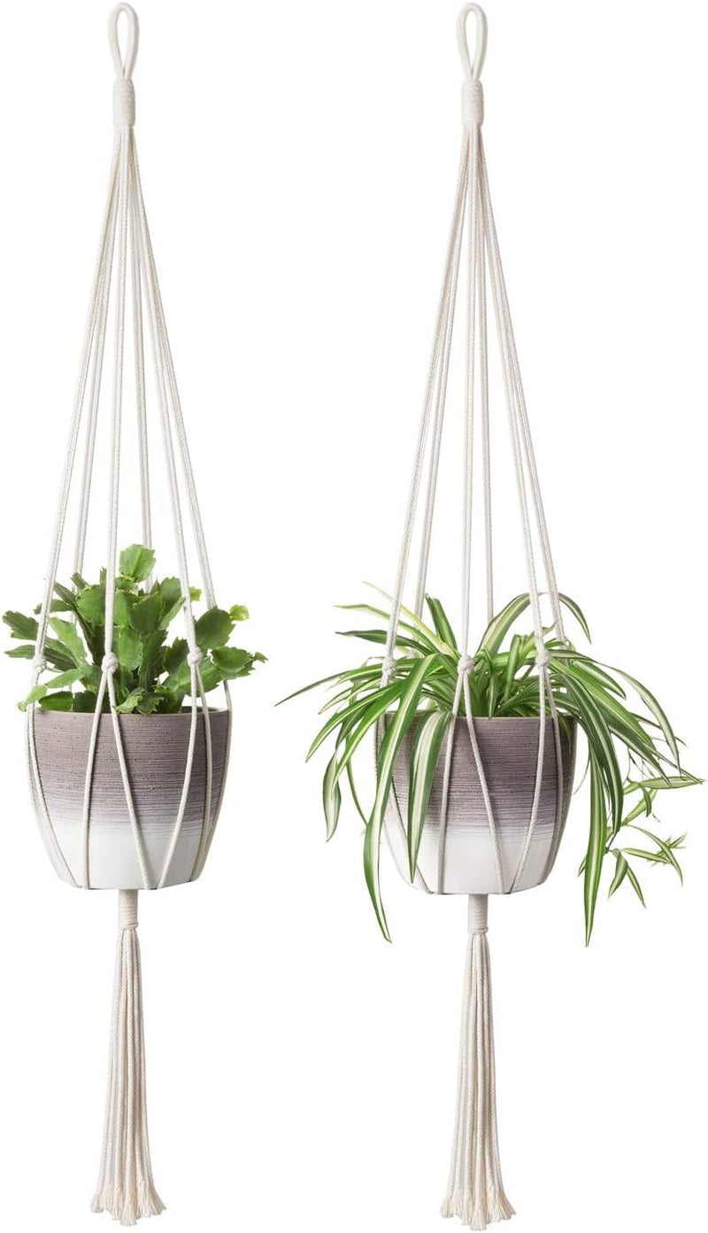Macrame Plant Hangers - Elegant Indoor and Outdoor Cotton Rope Planter Holders with 6 Legs for Enhanced Stability, 40 Inches, Set of 2