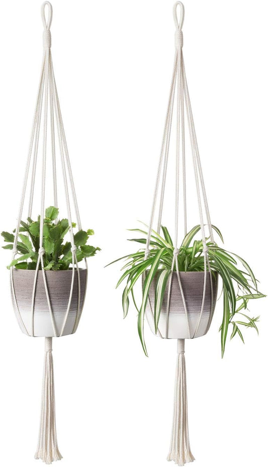 Macrame Plant Hangers - Elegant Indoor and Outdoor Cotton Rope Planter Holders with 6 Legs for Enhanced Stability, 40 Inches, Set of 2