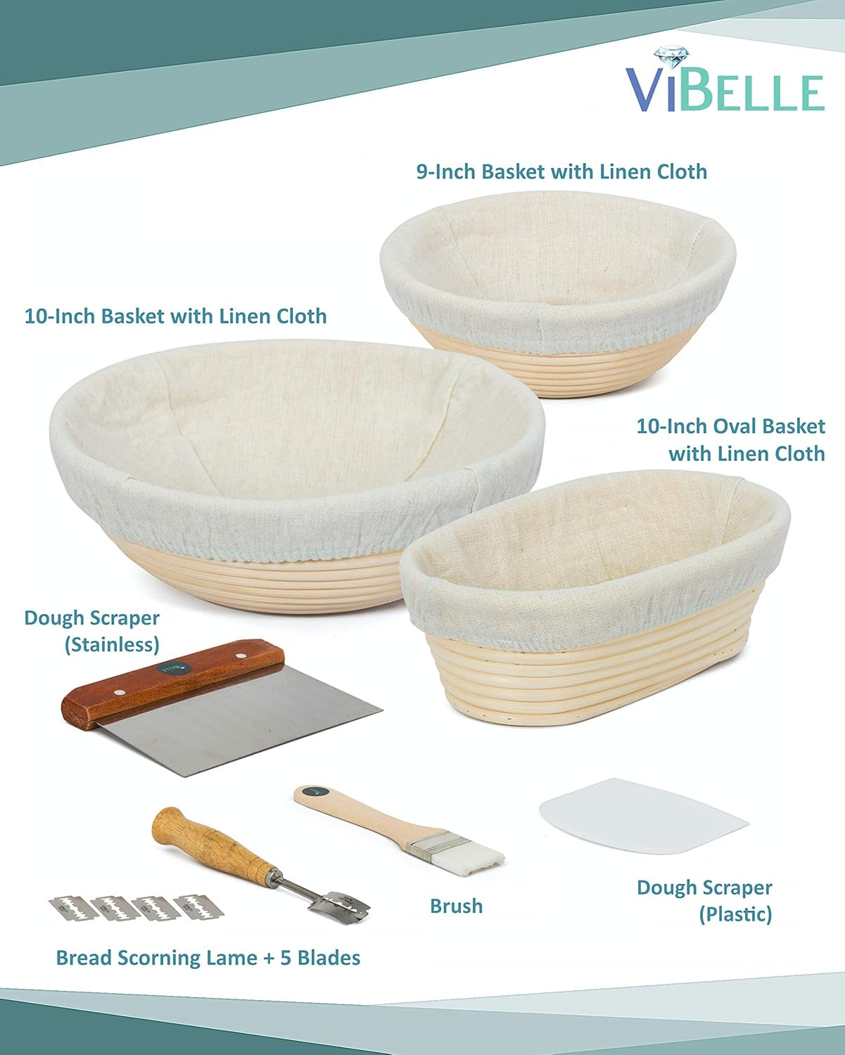 10-Inch Oval Bread Banneton Proofing Basket Set - Handmade Sourdough Bread Basket with Stencils for Professional and Home Bakers - Perfect Gift for Birthdays