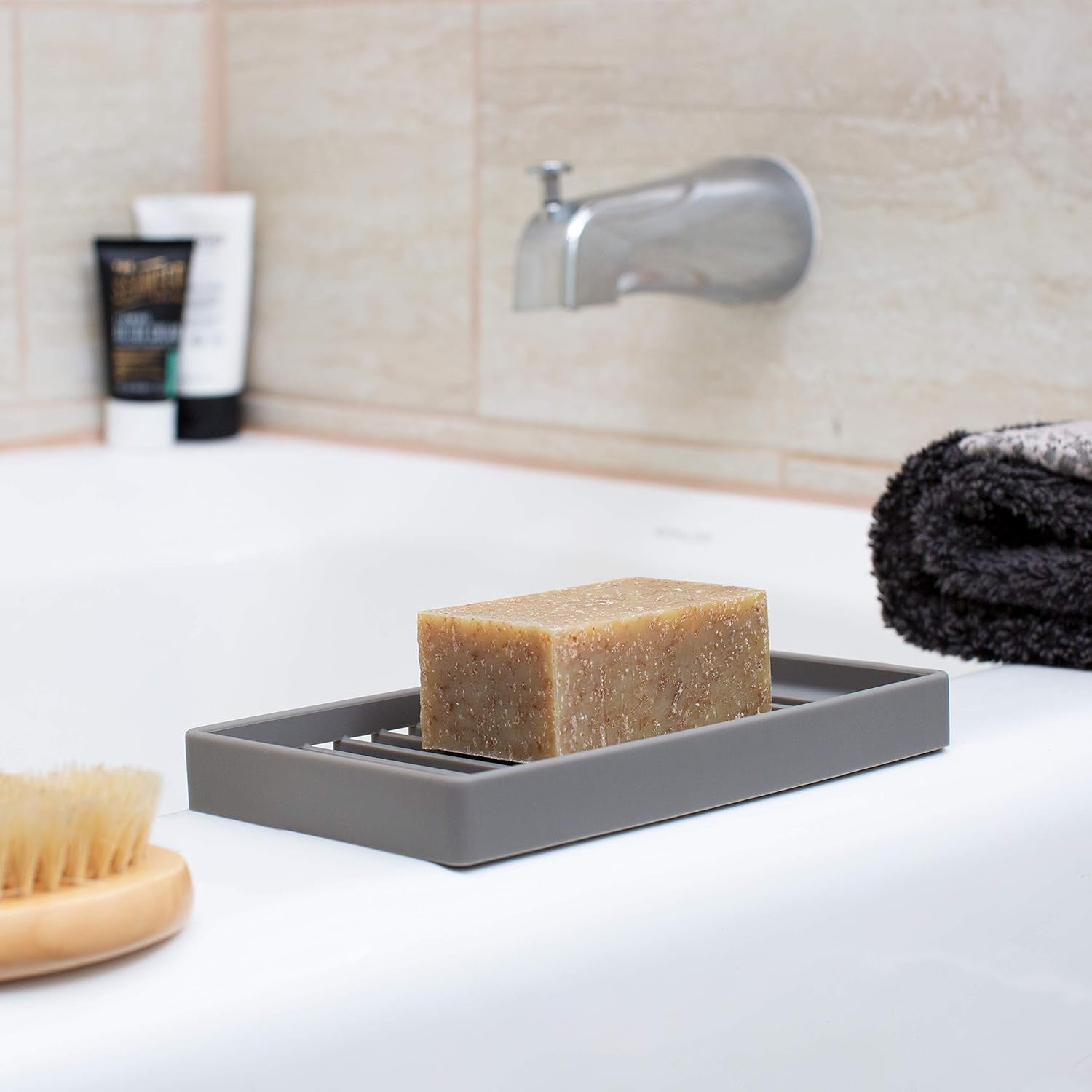 Set of 2 Self-Draining Silicone Soap Trays for Kitchen and Bathroom Sink Organization