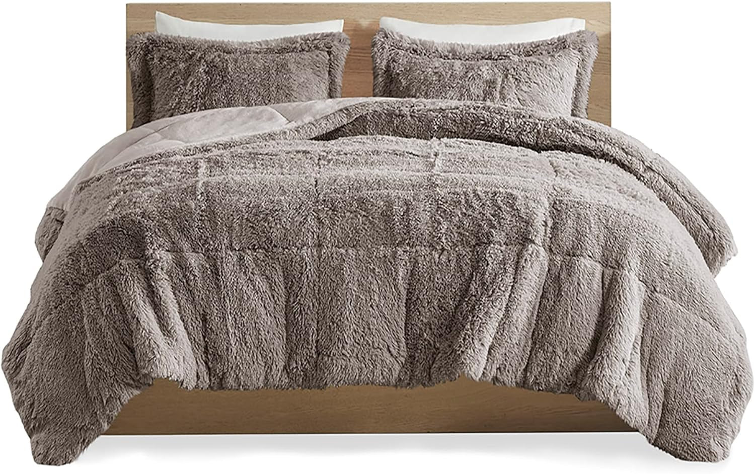 Malea Shaggy Comforter Set - Long Faux Fur Cozy Down Alternative, Modern Ultra Soft All-Season Bedding with Matching Sham, King/Cal King, Grey, 3 Piece